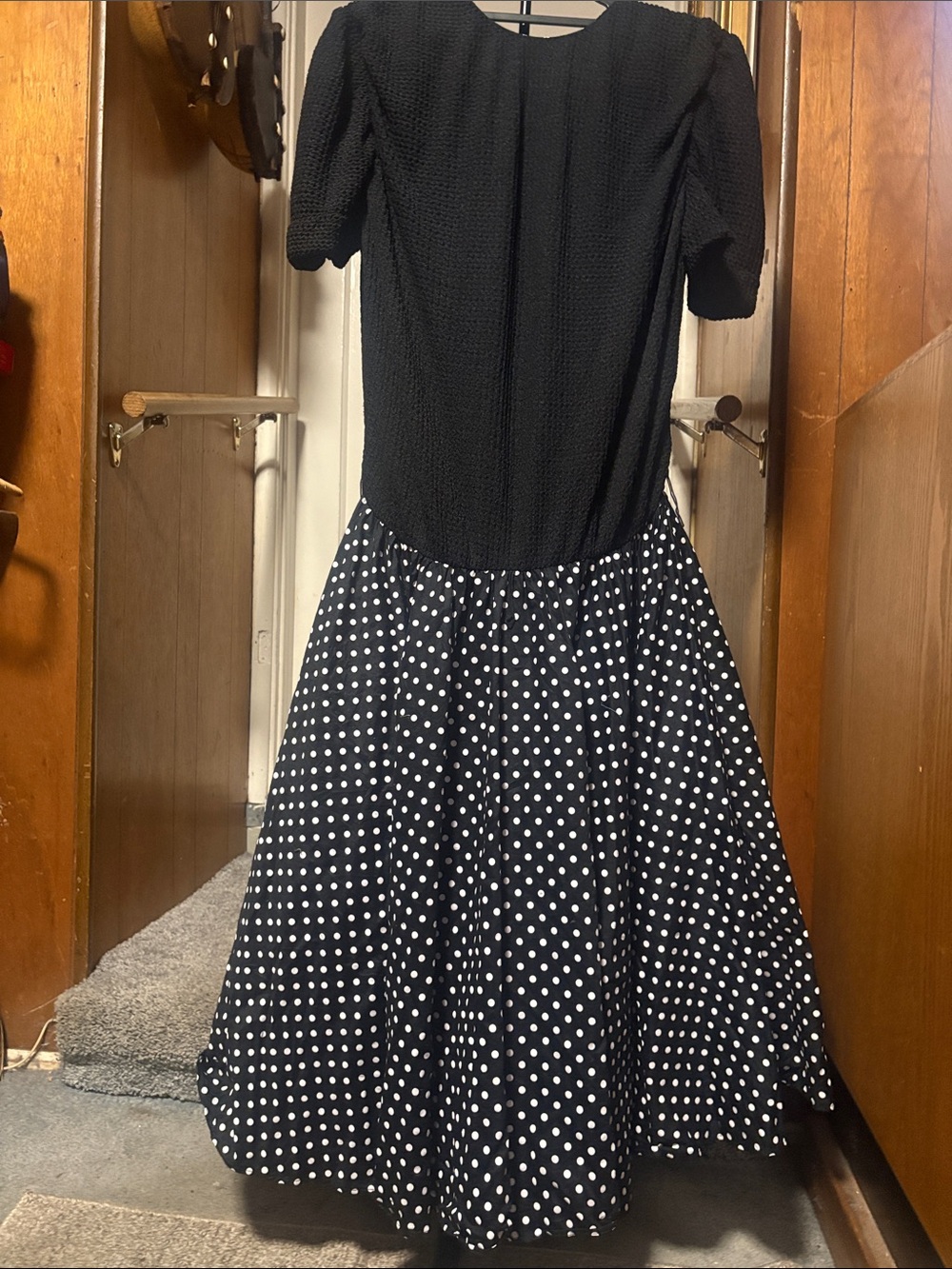 Vintage 80s Donna Morgan Non Stop Polka Dot Dress Waffle Bodice Tulle 7/8